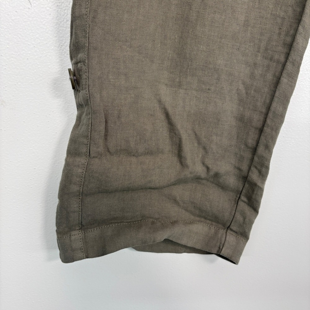 Pure Jill Womens Pants L Brown Garment Dyed 100% Linen Cropped Button Tab Hem - Picture 3 of 13